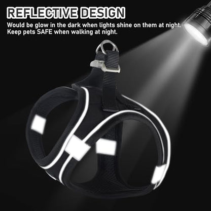 Small Dog Harness Collar and Leash Set, Step in No Chock No Pull Linen Fabric Soft Mesh Dog Vest Harnesses Reflective for Dogs Puppy Cats Kitten Rabbit (Black, XS) - color: Black, size: X-Small