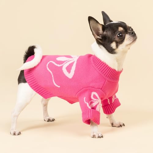 Fitwarm Bowknot Valentines Dog Sweater, Thermal Dog Winter Clothes for Small Dogs Girl, Charming Dog Valentines Outfit, Doggy Pullover Jumper, Holiday Pet Apparel, Pink, Small - color: Bowknot, size: Small