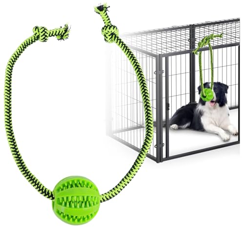 Engaging Chew Toys for Dogs - Puppy Crate Training Aids, Puzzle Treat Dispenser with Rope Ball for Reducing Stress and Anxiety, Compatible with Peanut Butter Treats (Green) - color: Green