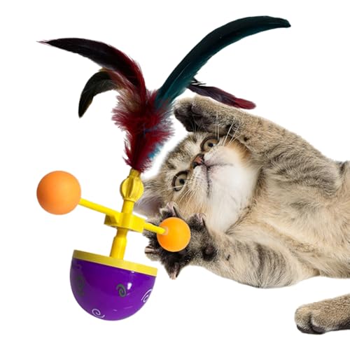 Durable Feather Cat Teaser Wand and Tumbler Tower Toy Bite-Resistant Interactive Play for Active Cats Kittens Type A One Size