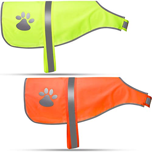 Geyoga 2 Pieces Dog Reflective Vest Adjustable Dog Safety Service Vest Pet High Visibility Apparel Pet Jacket Clothes Safeguard for Hunting Outdoor Walking Night(M,Blaze Orange, Fluorescent Yellow) - color: Blaze Orange, Fluorescent Yellow, size: M