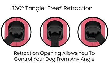 TUG Monochrome 360° Tangle-Free Retractable Dog Leash | 16 ft Strong Nylon Tape (Small, Pink) - color: Pink, size: Small, 16 ft