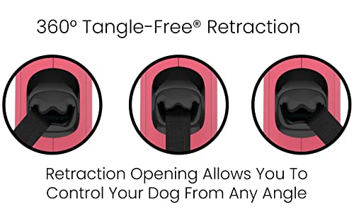 TUG Monochrome 360° Tangle-Free Retractable Dog Leash | 16 ft Strong Nylon Tape (Large, Pink) - color: Pink, size: Large, 16 ft