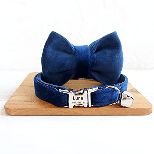 Cat Collar Personalized with Name Phone Number Engraved,Customized with Bell for Small Dogs Puppy Kitten - color: Navy Blue, size: S (6"-10")