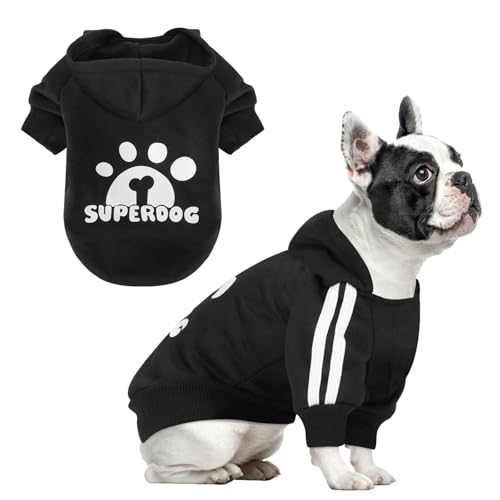 Dog Hoodie with Leash Hole, Pet Clothes Puppy Sweatshirt Dog Pullover Stylish Cat Apparel for Small Medium Dogs and Cats (Black, Medium) - color: Black, size: Medium