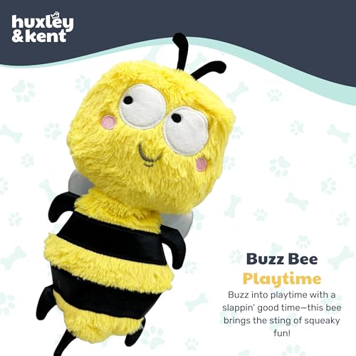 Huxley & Kent Funny Dog Toy w/Squeaker – Power Plush Squeaky Dog Toys for Small, Medium & Large Dogs – Soft Stuffed Animal for Indoor Play & Fetch - Slappies® Buzz Bee, Small - size: Small, style: Buzz Bee