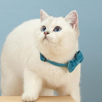 Love Dream Cat Collar Breakaway with Bow Tie and Bells - 2 Pack Velvet Girl Boy Kitty Safety Kitten Collars with Removable Bowtie for Cats Kittens, Blue & Red - color: Blue & Red