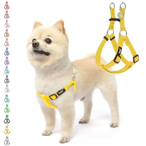 PUPTECK No Pull Dog Harness Soft Adjustable Basic Nylon Step in Puppy Vest Outdoor Walking with ID Tag, Yellow, XS - color: Yellow, size: X-Small