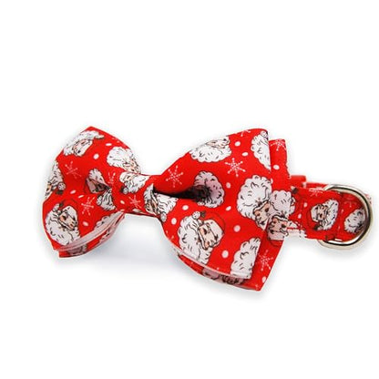 Christmas Dog Collar with Bow Tie, Holiday Festive Santa Claus Pattern Xmas Pet Collar, Adjustable with Quick Release Buckle for Puppy, Small, Medium, Large Dogs, Boy & Girl Pets - color: Christmas snowflakes, size: Medium-(12.5-20") Neck * 3/4" Wide