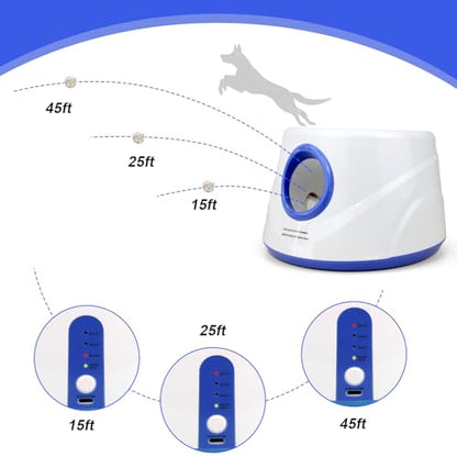 Automatic Dog Ball Launcher with 6 ETPU Balls, Adjustable Distance 20-45ft, USB Rechargeable, Interactive Pet Toy (Blue) - color: Blue-Standard