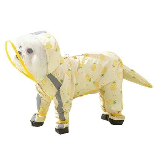 Junchl Small Dog Raincoat Rainboots with D-Ring, Full Coverage Dog Rain Jacket Slicker Poncho, Waterproof Dog Rain Jacket with Reflective Strip, Rainboot, Tail Cover Pineapple XS - color: Pineapple, size: XS:Back 8"(1-2lb)