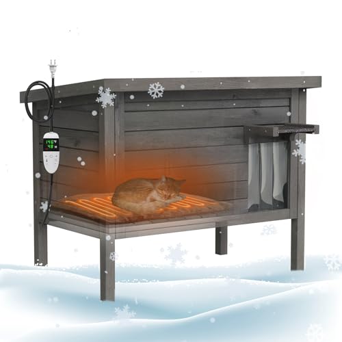 GDLF Outdoor Feral Cat House Heated Cat Shelter with 100% Insulated All-Round Foam Weatherproof for Multiple Felines 34.5"X21.5"x27.2" - style: Heated Feral Cat House