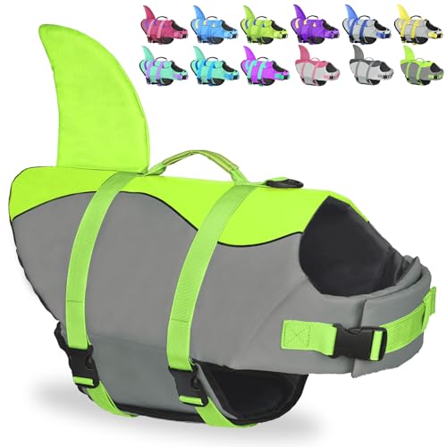Shark Dog Life Jacket, Adjustable Dog Life Vest with Shark Fin, Suit for Small Medium Large Dog Life Vest for Swimming and Boating - color: Green-Shark, size: X-small
