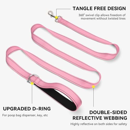 Joytale Dog Leash, 6 FT Double-Sided Reflective, Padded Handle Nylon Heavy Duty Leashes for Small Dogs Walking, Pink - color: Pink, size: 4 ft Narrow