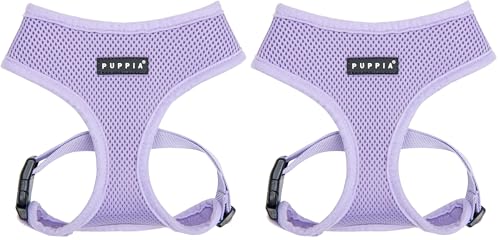Puppia Soft Dog Harness No Choke Over-The-Head Triple Layered Breathable Mesh Adjustable Chest Belt and Quick-Release Buckle, Violet, Medium (Pack of 2) - color: Violet, size: Medium (Pack of 2)