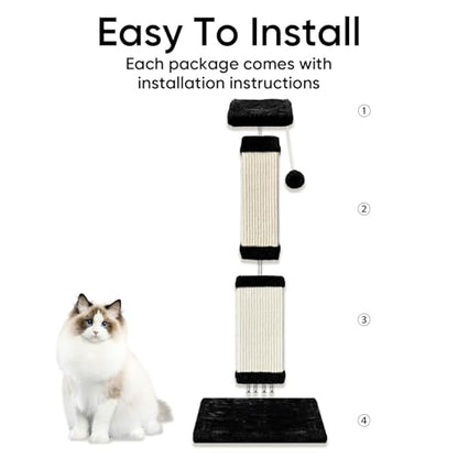 Cat Scratching Post, 32 Inch Cat Scratching Posts for Large Cats, Scratching Posts for Indoor Cats Adults, Cat Scratch Post with Nature Sisal, Black and White - color: Black and White