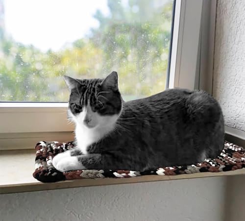 Cat Window Sill Pet Pad Perch, Knitted Windowsill Small Pet Mat Pillow Seat Bed, Cat Cushion for Window Sill Double Sided Window Perch (Khaki, 8"x24") - color: Khaki