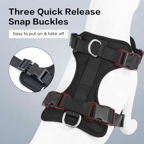 Dog Harness Medium Sized, Pet Vest with Front Clip, Adjustable Puppy Harness with 3 Fast Release Buckles[Easy to Put on & Take Off] (Black, L) - color: Black, size: L: Neck=20.5"-25"/Chest=17"-33"