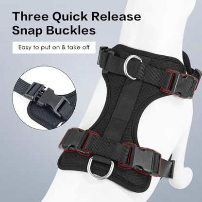 Dog Harness Medium Sized, Pet Vest with Front Clip, Adjustable Puppy Harness with 3 Fast Release Buckles[Easy to Put on & Take Off] (Black, S) - color: Black, size: S: Neck=14"-18.5"/Chest=13"-24"