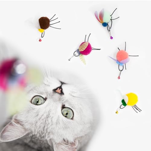 Cat Wand Attachment Toys, 5 PCS Fly Bugs Refills with Bells for Cat Teaser, Chase and Exercise Toys for Indoor Cats and Kittens Enrichment (No Wand Toy) - color: Fly Set