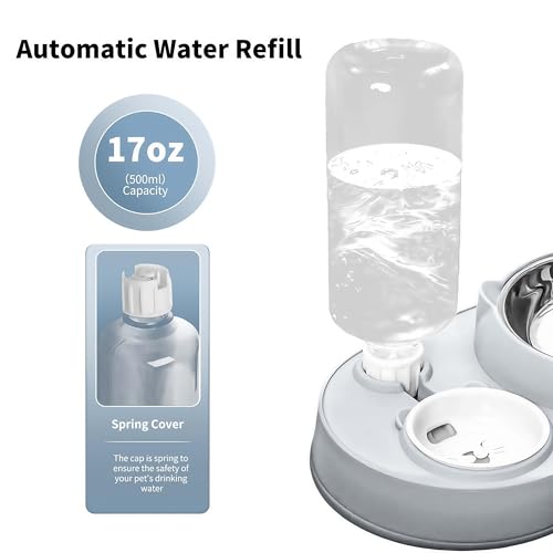3 in 1 Cat Bowl, Cat Food and Water Bowl Set with Water Dispenser and Stainless Steel Bowls, 15° Tilted Pet Raised Three Bowls for Indoor Cats, Small or Medium Sized Dogs