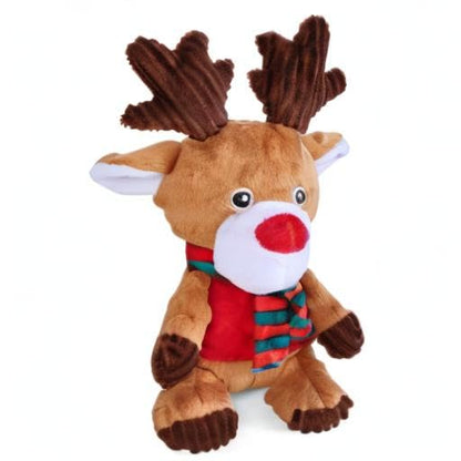 Blnboimrun Christmas Reindeer Plush Dog Toy with Squeaker, Holiday Chew Toys for Puppy Teething, Interactive Stuffed Animal with Crinkle Paper for Small Medium Dogs, Best Gift for Pets - color: Brown Reindeer