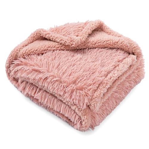 Pink Fluffy Long Faux Fur Pet Throw Blankets for Dogs Waterproof Pet Blanket for Puppy Cats Couch Protector Mat Love Bed Cover Washable(Pink,S) - color: Pink, size: S-40*28in(100*70cm)