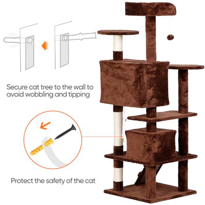 Nova Microdermabrasion 54 in Cat Tree Tower for Indoor Cats Multi-Level Cat Condo Cat Bed Furniture with Scratching Post Kittens Activity Center - color: Brown