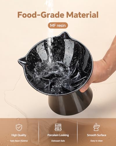 Detachable Slow Feeder Cat Bowl- Elevated Cats Feeder Tilted, 7 Inch Large Extra Wide Raised Cat Food Bowl Whisker Friendly, for Indoor Cats and Small Dogs Anti-Vomiting Black - color: Black