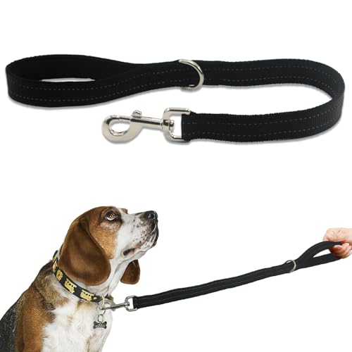 Nylon Short Leash 24 Inches Durable Dog Lead with Handle, Heavy Duty Padded Handle and D-Ring for Control, Traffic Leash 2FT Long for Small to Large Sized Dogs Training Black - color: Black, size: 24"