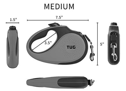 TUG 360° Tangle-Free Retractable Dog Leash with Anti-Slip Handle | 16 ft Strong Nylon Tape| One-Handed Brake, Pause, Lock (Medium, Grey) - color: Grey, size: Medium