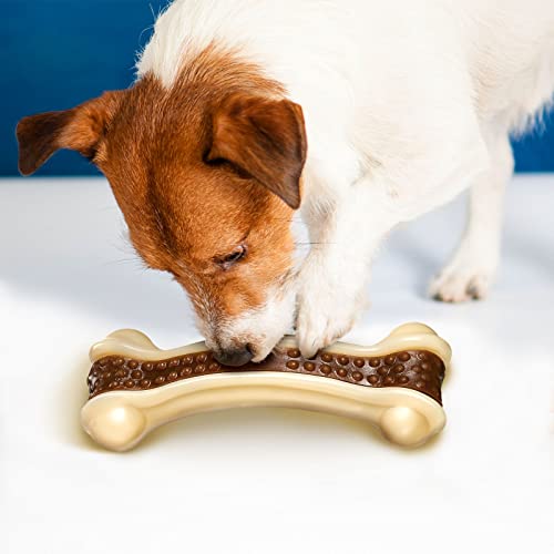 Sosation Bones Shaped Dog Toys for Aggressive Chewers, 2 Pack Christmas Dog Chew Toys Puppy Teething Nylon Beef Flavor for Large/Medium/Small Puppies Breeds(Curved Bone,Large) - size: Large, style: Curved Bone