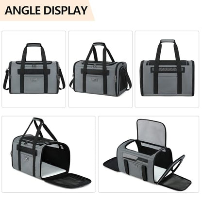 Cat Travel Carrier .Foldable Dog Carrier Bag, Soft Sided cat Carrier up to 20 Lbs,Pet Carrier Soft-Sided Escape Proof with 4 Ventilated Windows, Airline Approved Cat Carrier (Grey)
