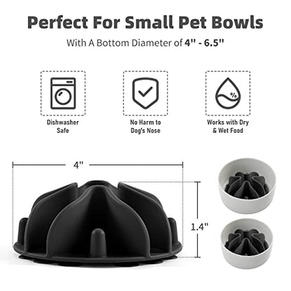 Jaoul Slow Feeder Dog Bowls Insert, Puzzle Slow Feeder Insert with 21 Octopus Suction Cups for Small Breed Dog Food Bowls (4 inch, Black) - color: Black, size: Small(4inch)