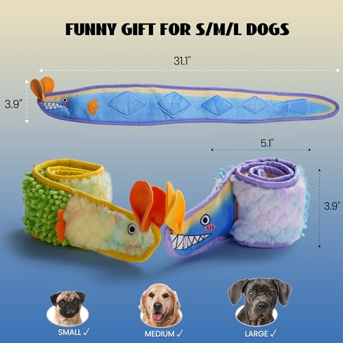 Nocciola EEL Squeaky Dog Toy, Tough No Stuffing Toy for Tug of War, Puppy Interactive Puzzle Fun to Keep Them Busy, Cognitive Crinkle Dog Toy for Large Medium Small Breed, Blue&Yellow - color: Blue & Yellow Eel Bundle