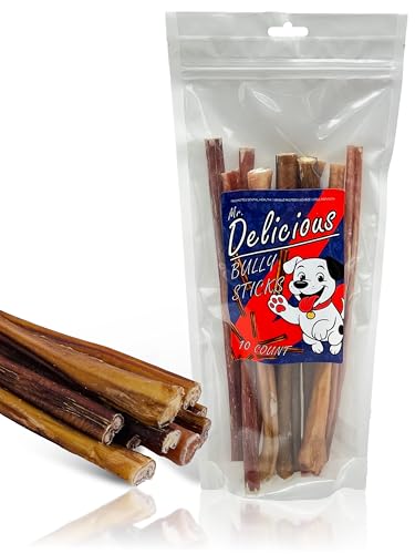 Bully Sticks for Dogs, 10 Count, 12 Inch Medium, Consistent Thickness, All Natural, Grass Fed, Rawhide-Free, Single Ingredient, Long Lasting Dog Chews