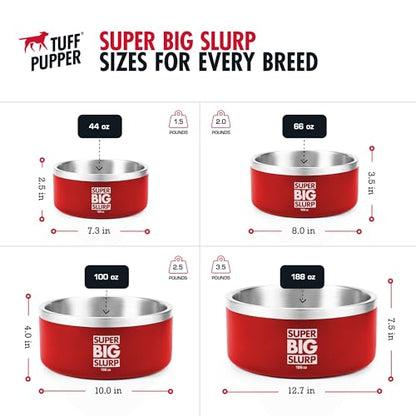 Tuff Pupper Heavy Duty Insulated Dog Bowl | Double Wall Stainless Steel Dog Food Dish | Non-Slip Spill Proof Dishwasher Safe Cat Bowl | Water Dish for Feeding Large Medium Small Pets (188oz, Red) - color: Crimson Red, size: 188oz