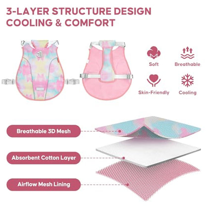 KYEESE Dog Cooling Vest Lightweight Jacket Cooling Vest for Dogs Adjustable Straps Summer with D Ring Breathable Dog Jacket Pet Cooling Vest UV Protection Reflective Stripe Pet T Shirt,Pink,XL - color: Pink, size: X-Large (28-40lbs)