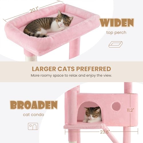 SHA CERLIN 81in Multi-Level Tall Cat Tree Tower for Indoor Kitties/Larger Cat Condo Furniture with Hammock/Cozy Pussycat Perches/Sisal Scratching Posts/Pet House/Wide Base/Pink - color: Pink