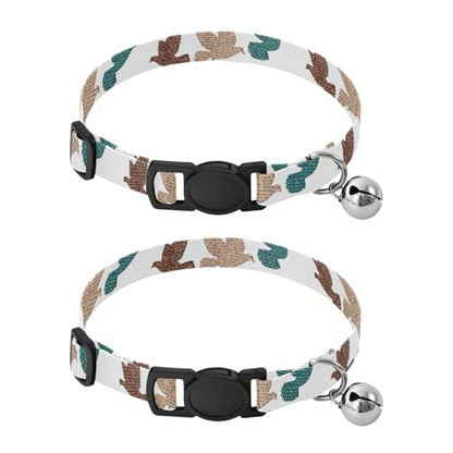 Flying Doves White Brown Dog Collar with Bell 2 Pack Cat Collar Adjustable Length 10.6" to 17.1" - color: Flying Doves White Brown
