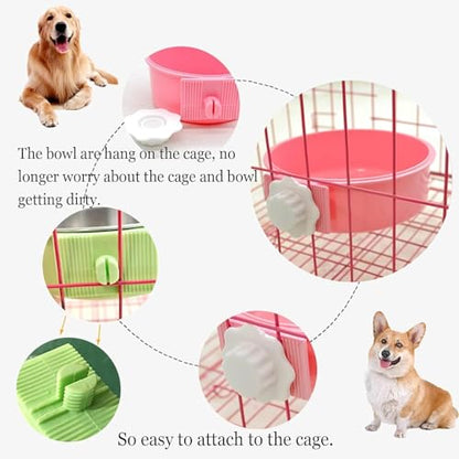 kathson Crate Dog Bowl, Removable Stainless Steel Hanging Pet Kennel Cage Bowl Food & Water Feeder Coop Cup for Puppy, Cat, Rabbit, Guinea Pigs Ferret Bird (2 PCS, Size: M, Blue and Green) - color: Size: M (Blue, Green), size: 2 PCS