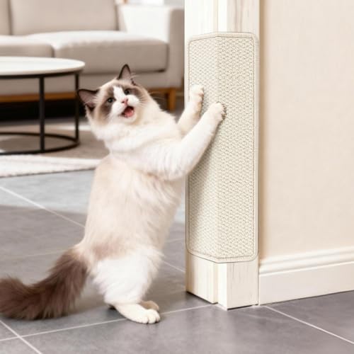 ENONCI Door Protector from Cat Scratching 19.6" x 7.8" Cat Wall Corner Scratcher, Anti Scratch Door Frame Furniture Protector for Indoor Cats - color: Cream White, size: 19.6x7.8"