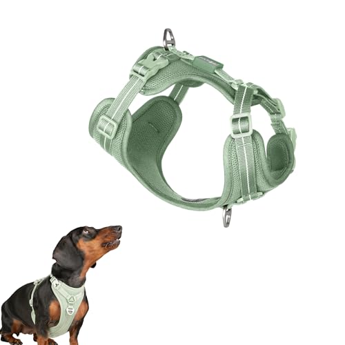 All-Weather No Pull Dog Harness Reflective Vest Harness QR Code Anti-Lost Adjustable Quick-Release Buckle Soft Padded Breathable Harness for Small Medium Dog (Light-Olive, S) - color: Light-Olive, size: S