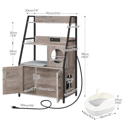 HOOBRO Litter Box Enclosure with 2 Storage Shelves, Tall Litter Box Furniture Hidden with Charging Station, Indoor Hidden Litter Box Furniture with Plush Mat, Greige BG70UMW01 - color: Greige