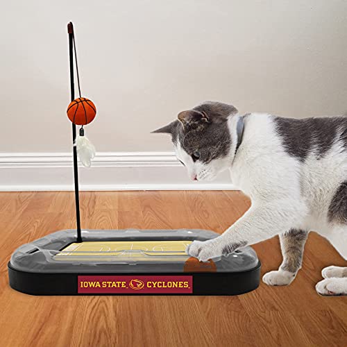 Cats Scratcher NCAA Iowa State Basketball Court CAT Scratcher Toy with Catnip Filled Plush Basketball Toy & Feather Cat Toy Hanging, with Jingle Bell Interactive Ball Cat Chasing 5-in-1 Kitty Toy - color: Iowa State