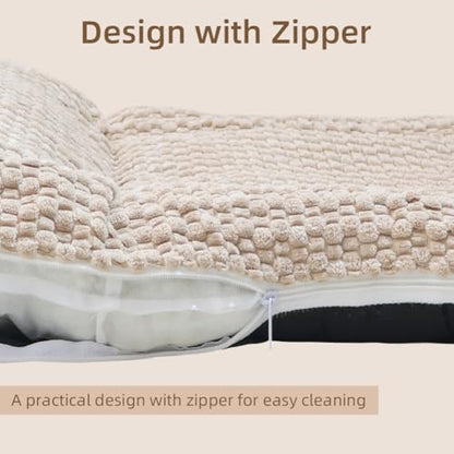 Washable Dog Bed Mat, Soft Dog Cushion with Side Zip, Anti-Slip Cat Bed Pad with Bolster Around, Pet Sleeping Mat for Cat, Small, Medium Dogs, Dryer Friendly (29.5 * 21.6in)