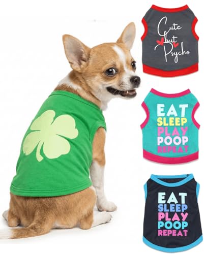 St Patricks Day Dog Shirt with Clover Print Small Dogs St Patrick's Clothes, Green - color: Clover, size: X-Small (Under 3.3lb)