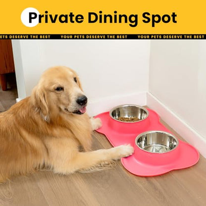 Conlun Dog Bowls with Non-Slip Silicone Mat, Spill Proof Large Food & Water Bowls Set, Easy Clean Dog Food Dish, Dishwasher Safe, Suitable for Dogs Cats Pet Under 90lbs, Large, Pink - color: Pink, size: Large-38oz