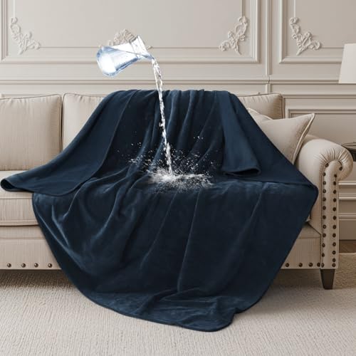LOOBANI Waterproof Throw Blanket for Couch: Reversible Leakproof Couch Blanket 40" x 60", Soft Coral Fleece Bed Blanket Stain-Proof for Sofa Cover, Pet Accidents, Travel, Blue - color: Blue, size: 40" x 60"