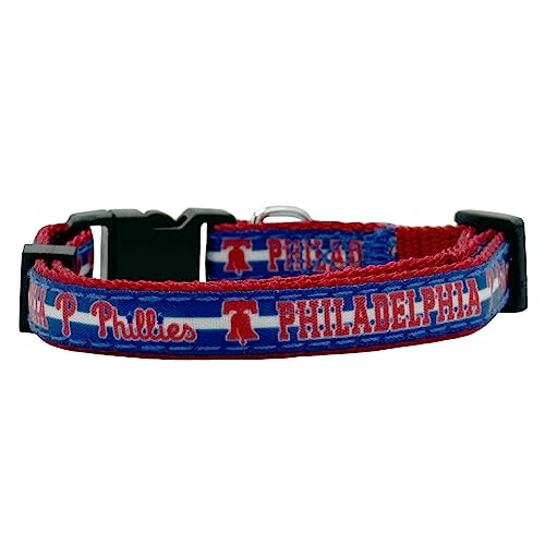 MLB CAT Collar Philadelphia Phillies Satin Cat Collar Baseball Team Collar for Dogs & Cats. A Shiny & Colorful Cat Collar with Ringing Bell Pendant - color: Philadelphia Phillies